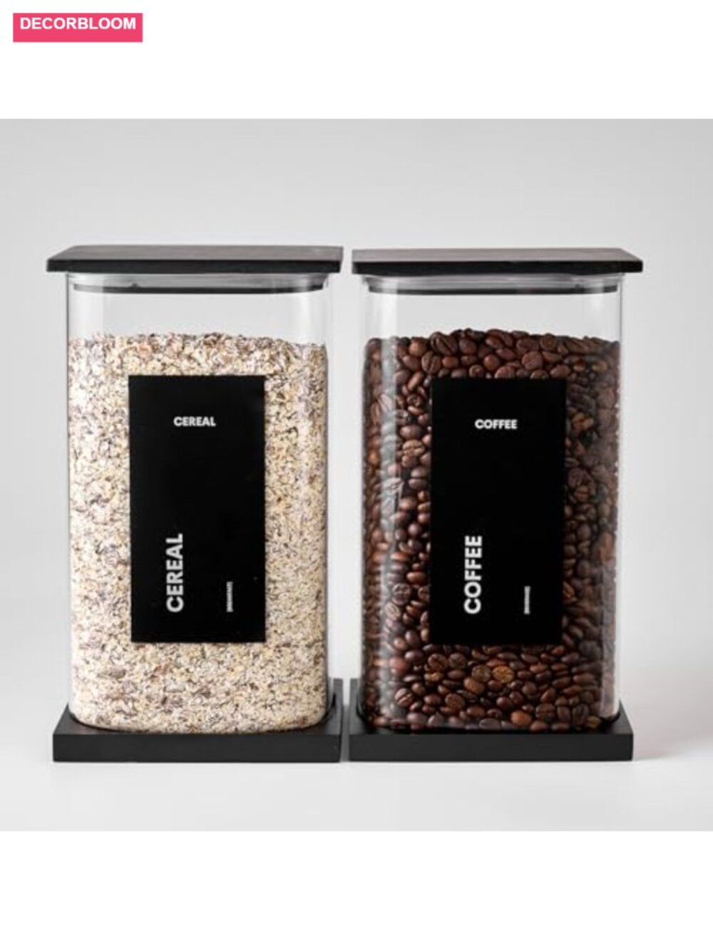Glass Storage Jars with Bamboo Lids, 100oz Square Canister Set for Kitchen